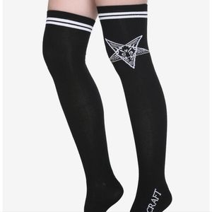 Blackcraft Over The Knee Varsity Socks Baphomet from Hot Topic